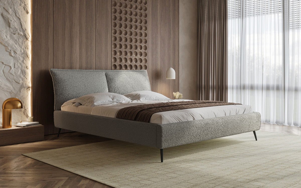 Zoe Bouclé Designer Polsterbett mit Stauraum und luxuriösem Samtbezug