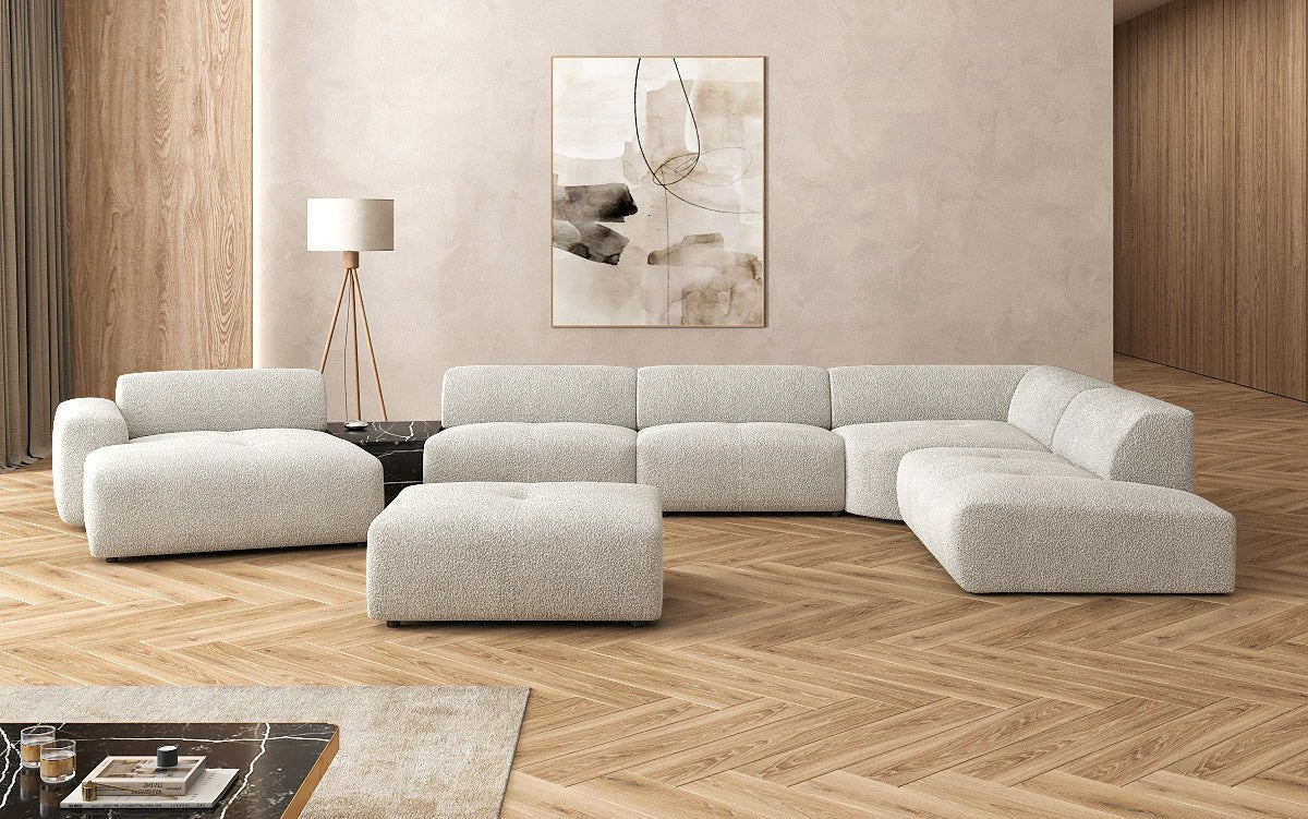 Luxuriöse Calm Bouclé Ecksofa Wohnlandschaft – Modulare Design Couch mit Hocker