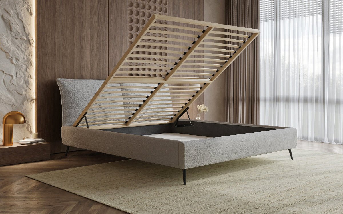 Zoe Bouclé Designer Polsterbett mit Stauraum und luxuriösem Samtbezug