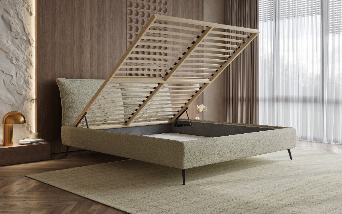 Zoe Bouclé Designer Polsterbett mit Stauraum und luxuriösem Samtbezug