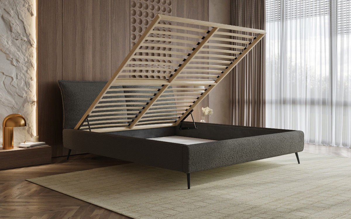 Zoe Bouclé Designer Polsterbett mit Stauraum und luxuriösem Samtbezug