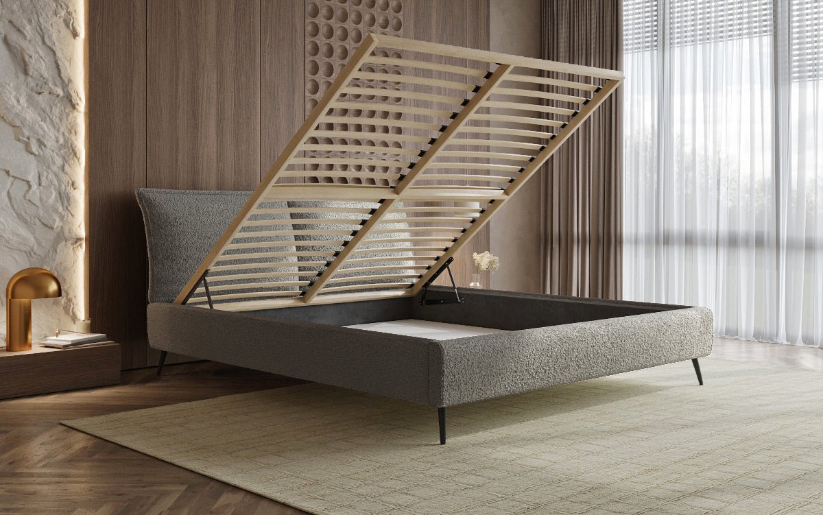 Zoe Bouclé Designer Polsterbett mit Stauraum und luxuriösem Samtbezug