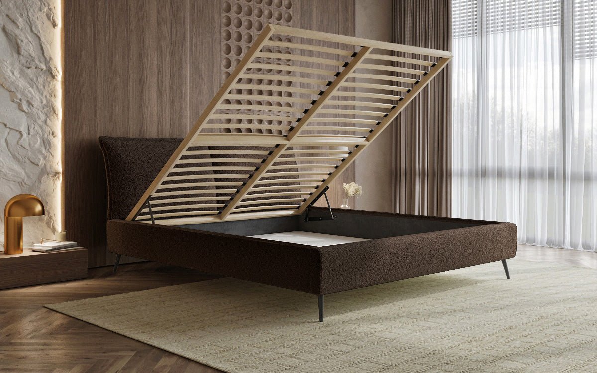 Zoe Bouclé Designer Polsterbett mit Stauraum und luxuriösem Samtbezug