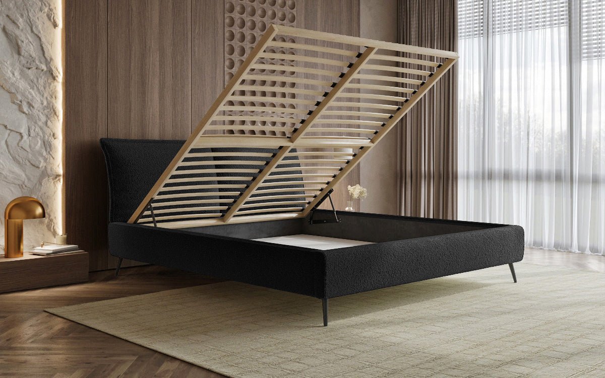 Zoe Bouclé Designer Polsterbett mit Stauraum und luxuriösem Samtbezug