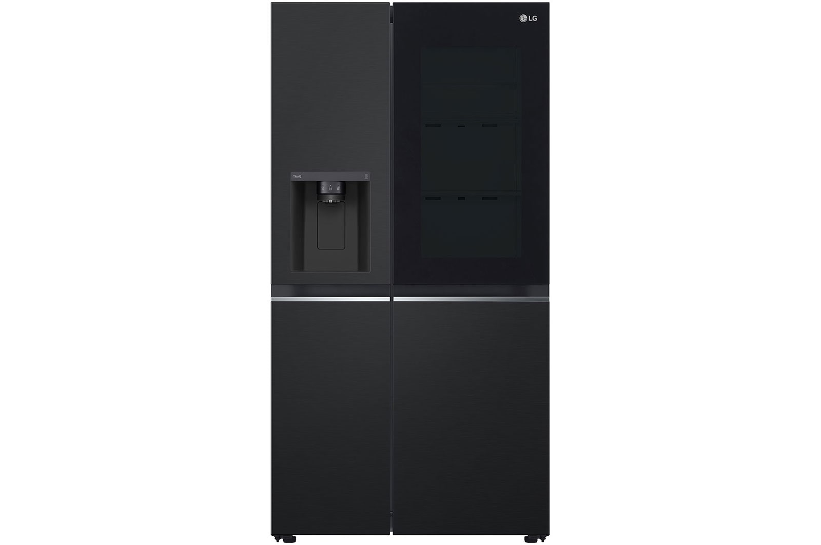 LG InstaView® Side-by-Side Kühlschrank: Klopfen-Anzeige, 635L, Eis- & Wasser-Spender, Matt Schwarz