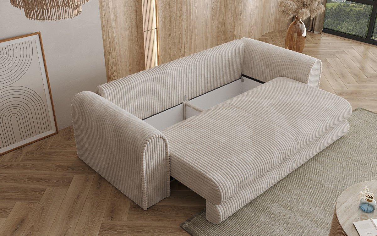 Luxuriöses Cord-Schlafsofa Lil Buddy: 3-Sitzer mit Bettfunktion & Stauraum
