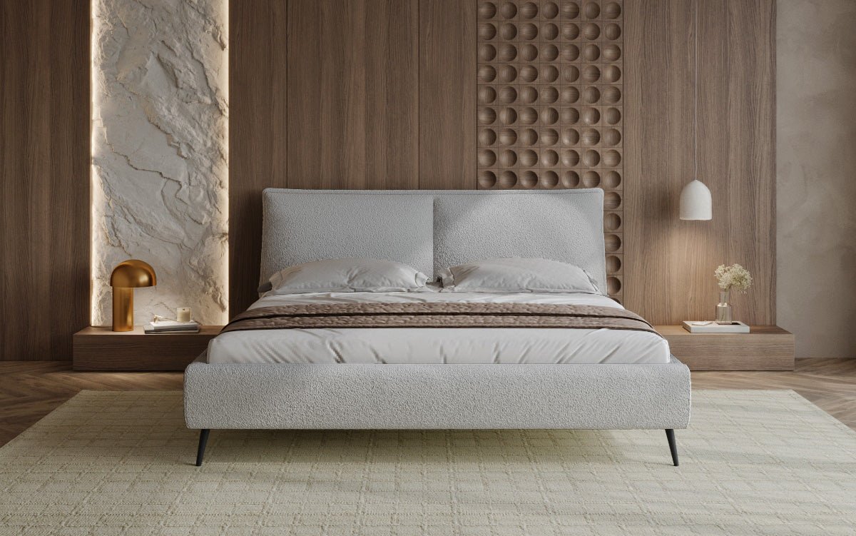 Zoe Bouclé Designer Polsterbett mit Stauraum und luxuriösem Samtbezug