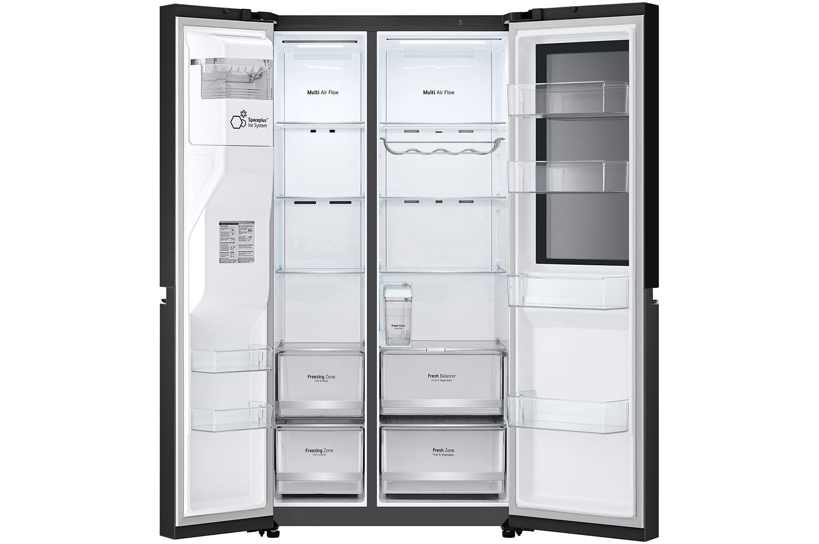 LG InstaView® Side-by-Side Kühlschrank: Klopfen-Anzeige, 635L, Eis- & Wasser-Spender, Matt Schwarz