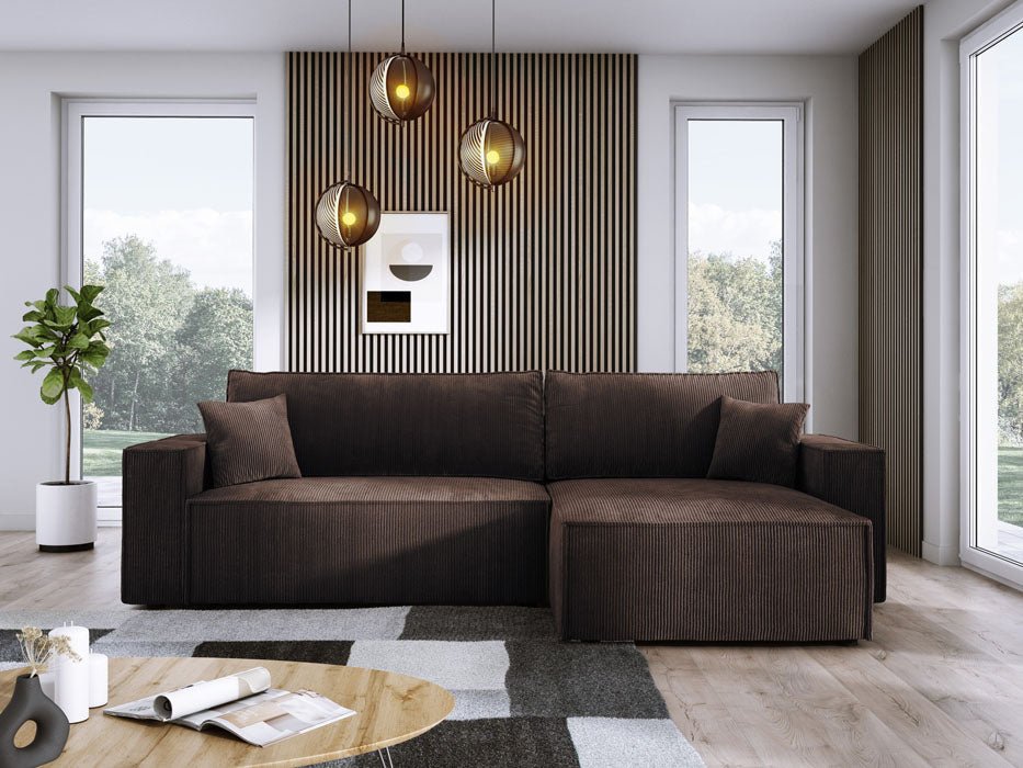 Luxuriöses Velanova Cord Ecksofa mit Schlaffunktion und praktischem Stauraum