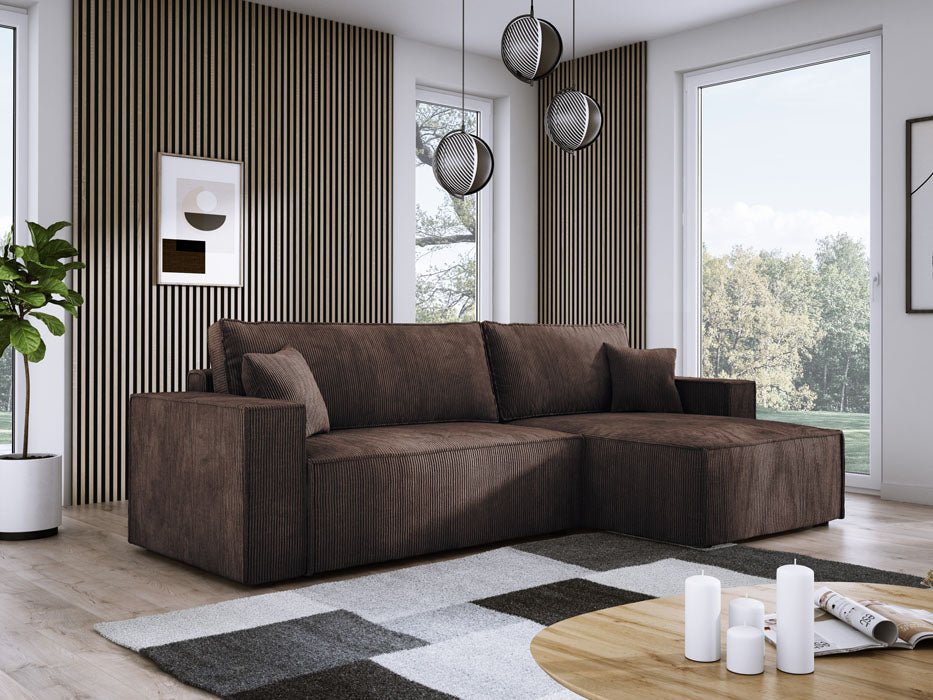 Luxuriöses Velanova Cord Ecksofa mit Schlaffunktion und praktischem Stauraum