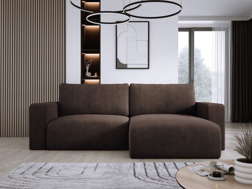 Modernes L-Form Cord Ecksofa Carl mit Schlaffunktion und integriertem Bettkasten
