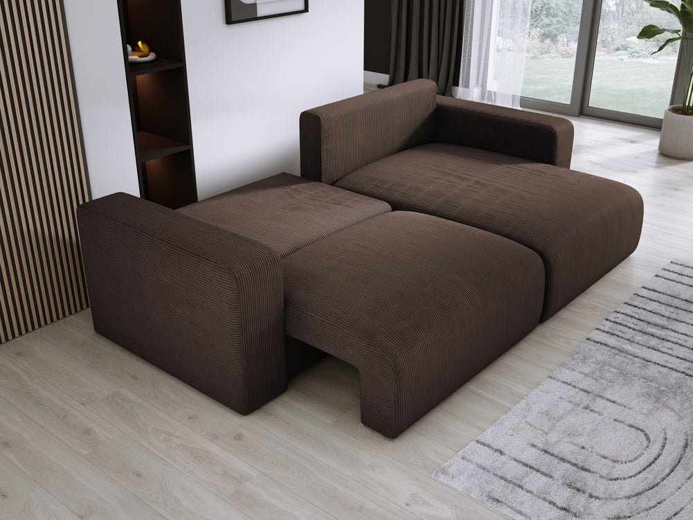 Modernes L-Form Cord Ecksofa Carl mit Schlaffunktion und integriertem Bettkasten