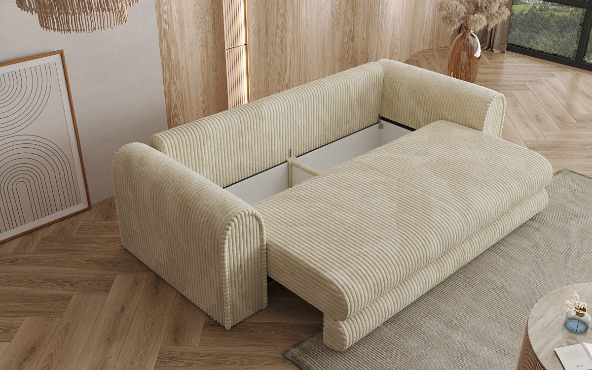 Luxuriöses Cord-Schlafsofa Lil Buddy: 3-Sitzer mit Bettfunktion & Stauraum