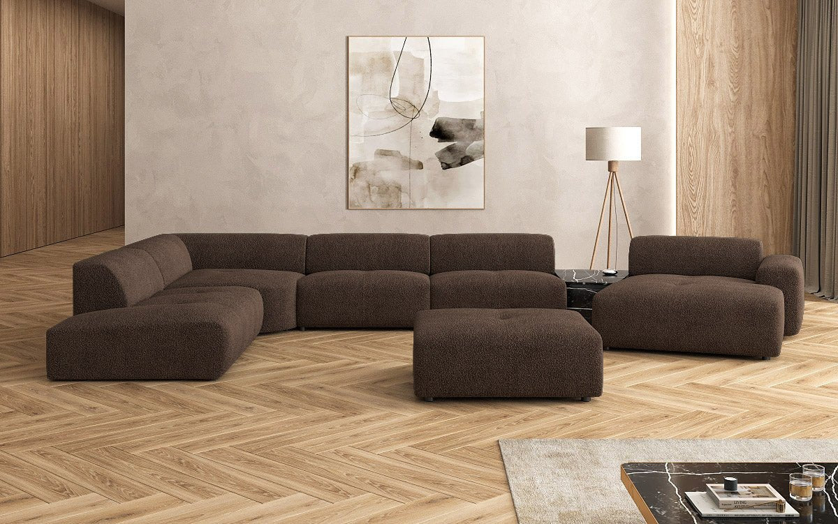 Luxuriöse Calm Bouclé Ecksofa Wohnlandschaft – Modulare Design Couch mit Hocker