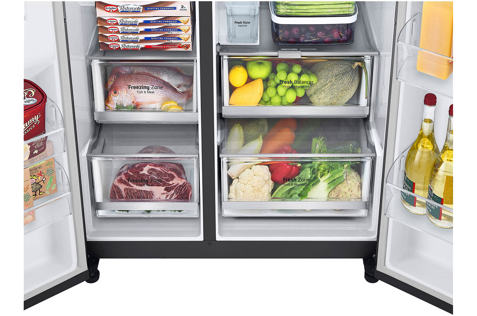 LG InstaView® Side-by-Side Kühlschrank: Klopfen-Anzeige, 635L, Eis- & Wasser-Spender, Matt Schwarz
