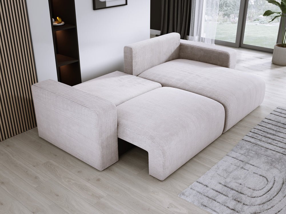 Modernes L-Form Cord Ecksofa Carl mit Schlaffunktion und integriertem Bettkasten