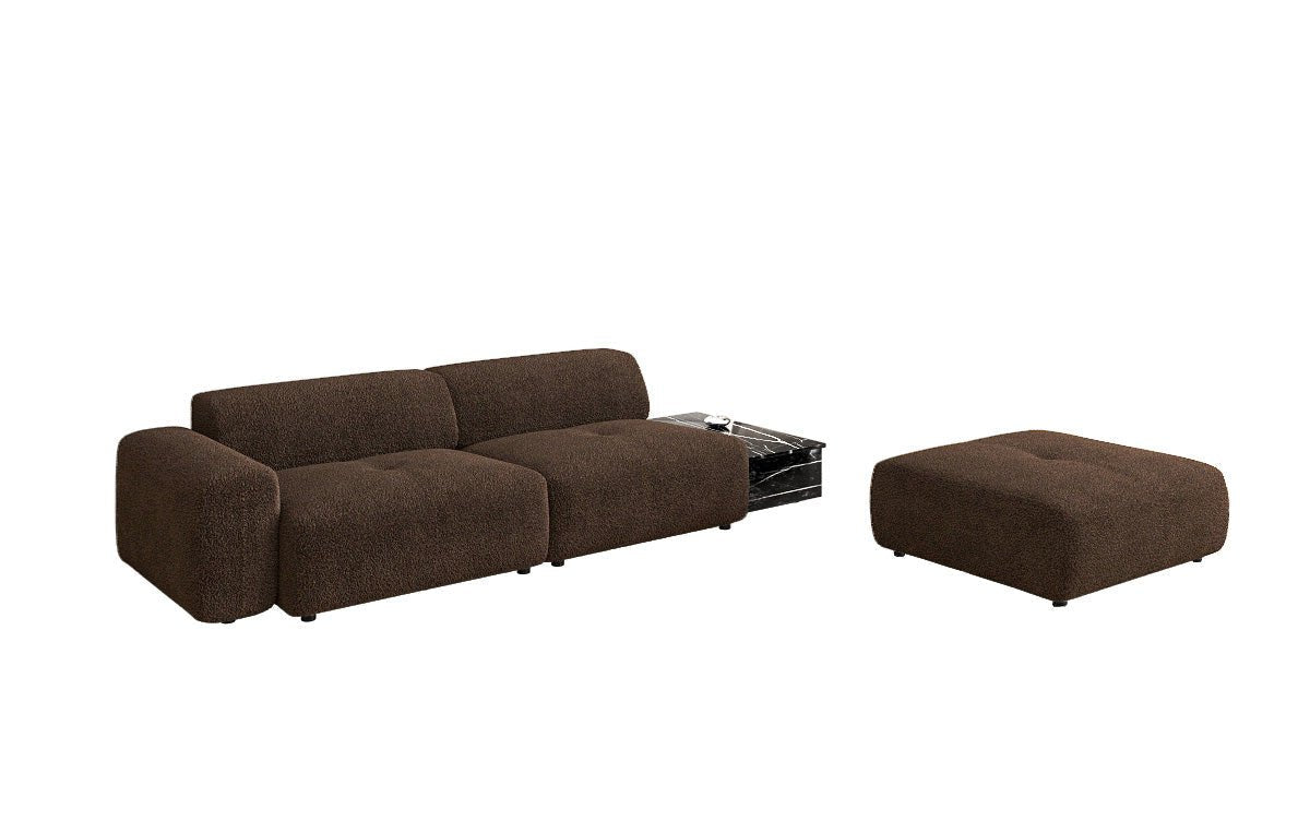 Designer Sofa Calm 3-Sitzer: Modernes Bouclé-Sofa mit Hocker und Beistelltisch