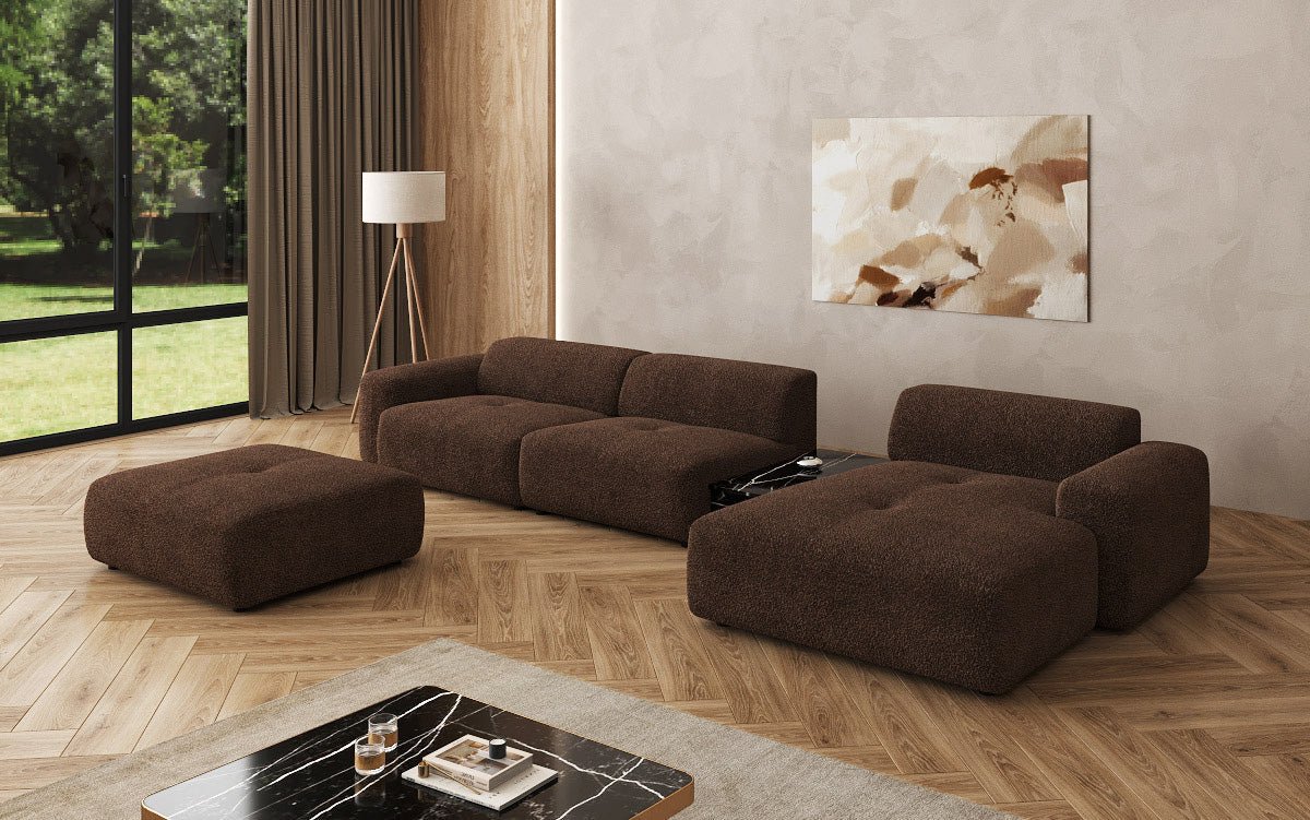 Luxus Designer L-Sofa Calm Bouclé mit Hocker und Tisch Modernes Wohnzimmer