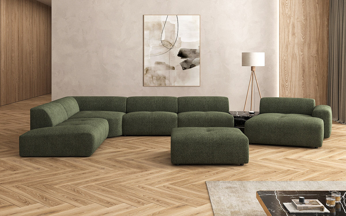 Luxuriöse Calm Bouclé Ecksofa Wohnlandschaft – Modulare Design Couch mit Hocker