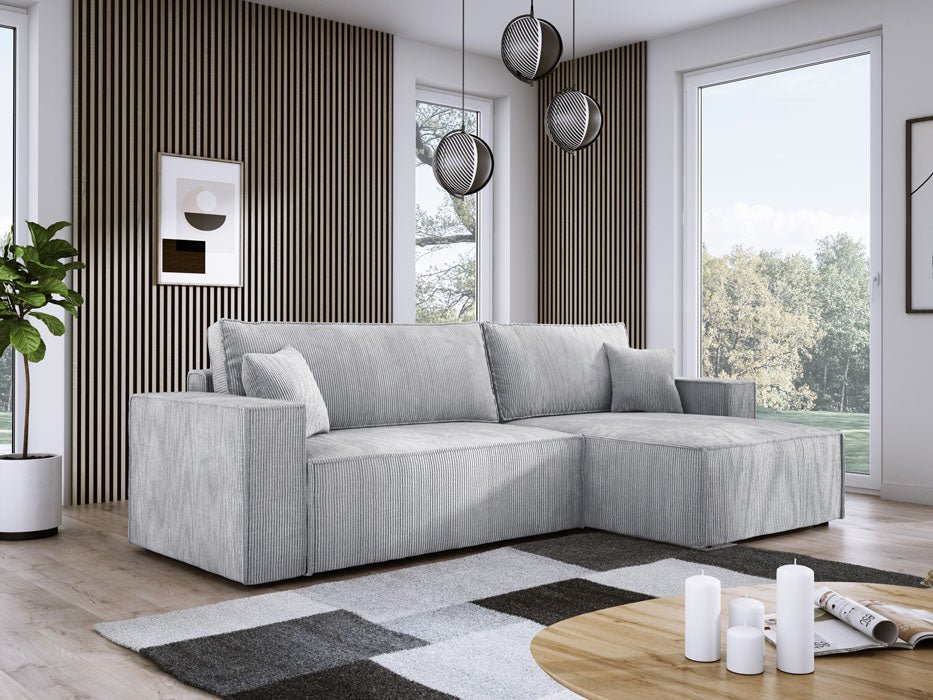 Luxuriöses Velanova Cord Ecksofa mit Schlaffunktion und praktischem Stauraum