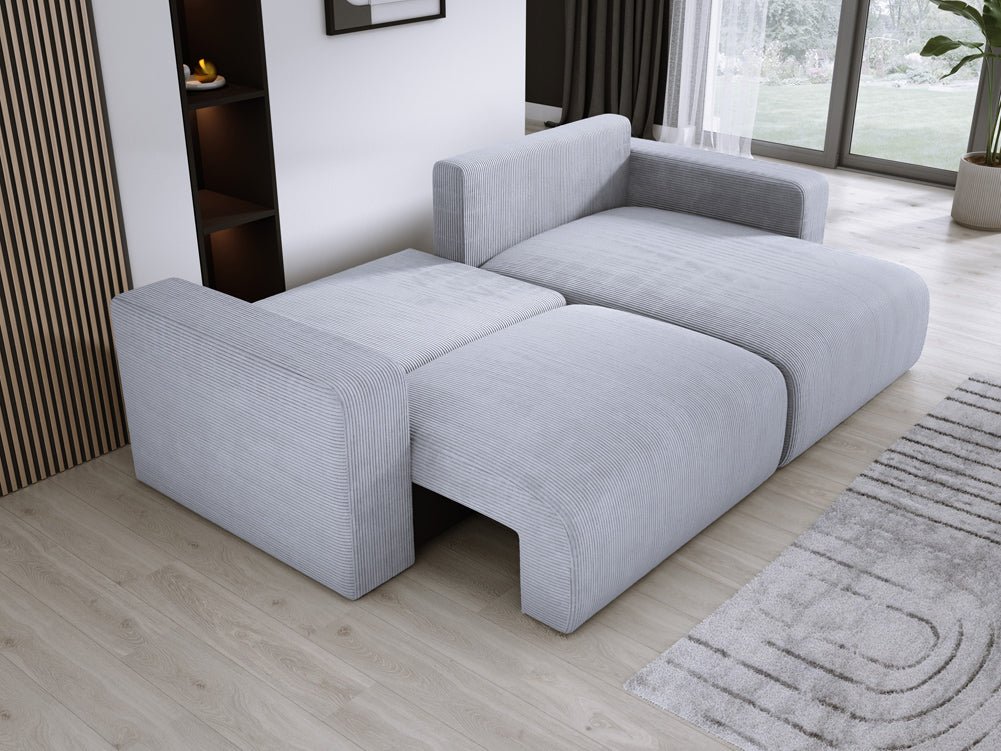Modernes L-Form Cord Ecksofa Carl mit Schlaffunktion und integriertem Bettkasten