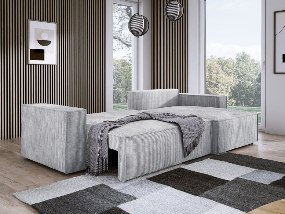 Luxuriöses Velanova Cord Ecksofa mit Schlaffunktion und praktischem Stauraum