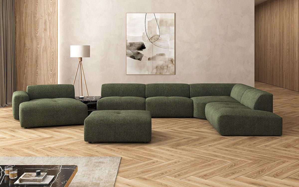 Luxuriöse Calm Bouclé Ecksofa Wohnlandschaft – Modulare Design Couch mit Hocker
