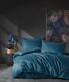 Premium Satin Bettwäsche Set Blau Gestreift – Glänzend, Weich, Erholsamer Schlaf