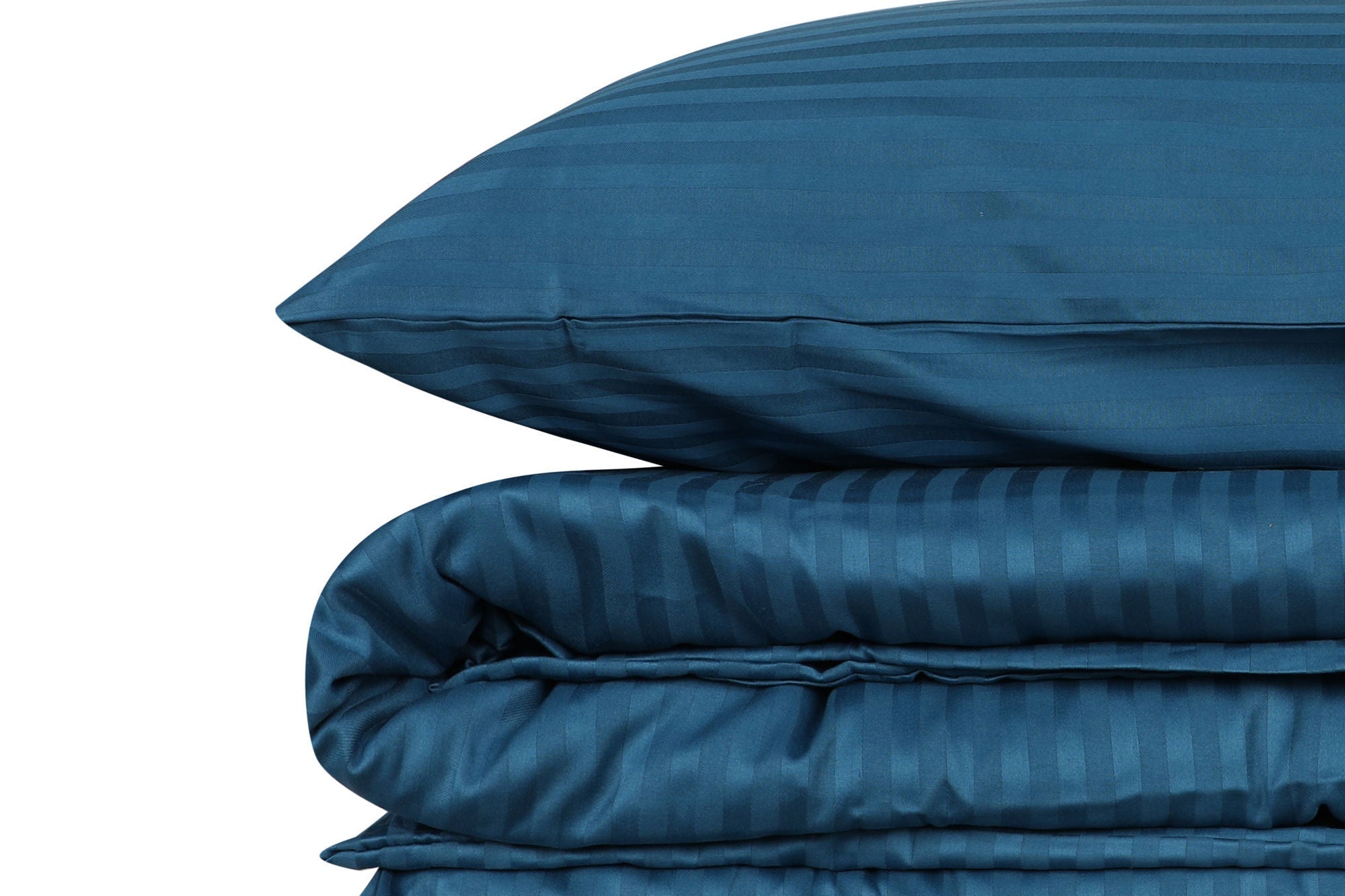 Premium Satin Bettwäsche Set Blau Gestreift – Glänzend, Weich, Erholsamer Schlaf