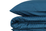 Lade das Bild in den Galerie-Viewer, Premium Satin Bettwäsche Set Blau Gestreift – Glänzend, Weich, Erholsamer Schlaf
