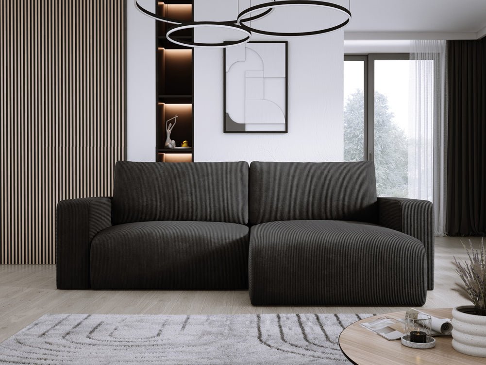 Modernes L-Form Cord Ecksofa Carl mit Schlaffunktion und integriertem Bettkasten