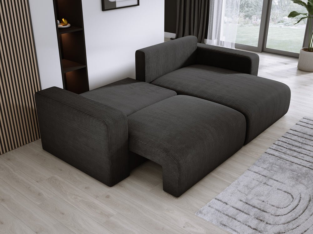 Modernes L-Form Cord Ecksofa Carl mit Schlaffunktion und integriertem Bettkasten