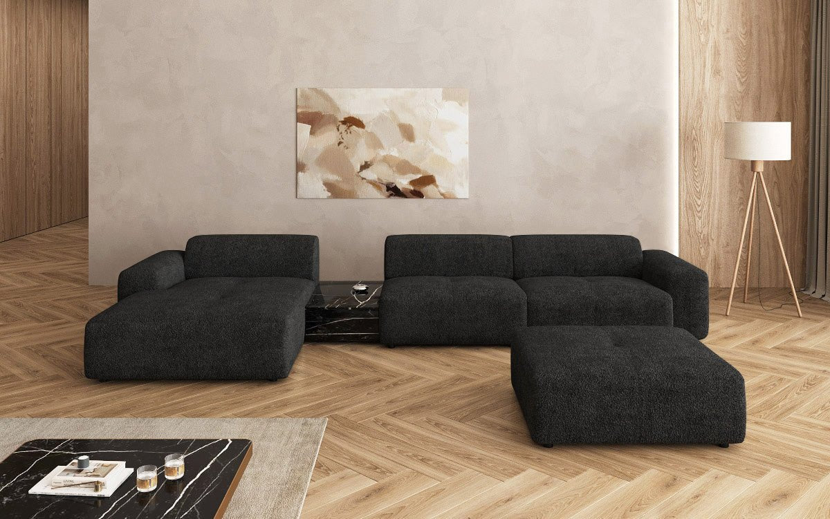 Luxus Designer L-Sofa Calm Bouclé mit Hocker und Tisch Modernes Wohnzimmer
