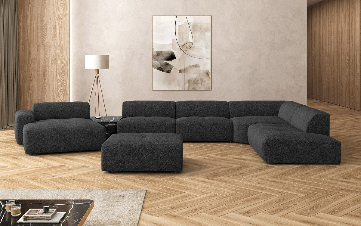 Luxuriöse Calm Bouclé Ecksofa Wohnlandschaft – Modulare Design Couch mit Hocker