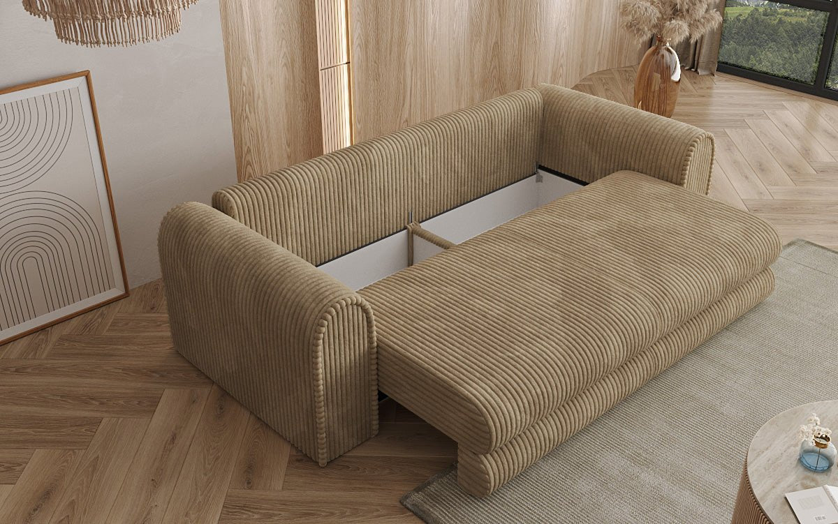 Luxuriöses Cord-Schlafsofa Lil Buddy: 3-Sitzer mit Bettfunktion & Stauraum
