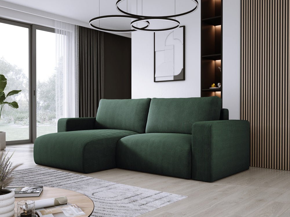 Modernes L-Form Cord Ecksofa Carl mit Schlaffunktion und integriertem Bettkasten