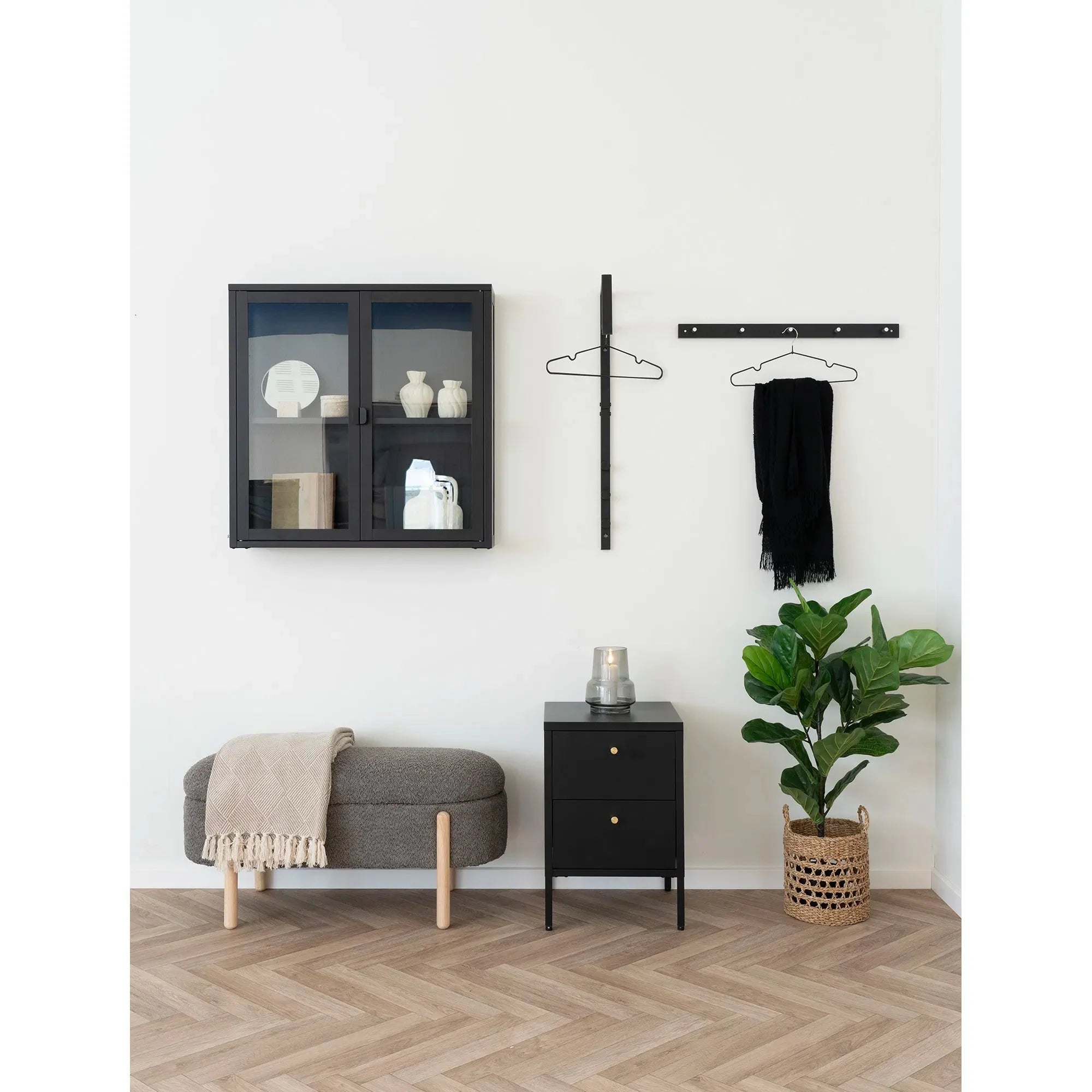 Eleganter Bianca Bouclé Beistellhocker Braun mit Praktischem Stauraum