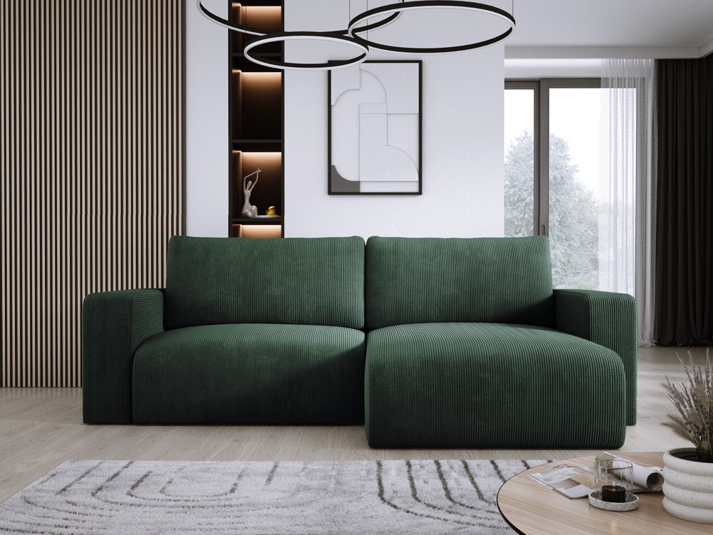 Modernes L-Form Cord Ecksofa Carl mit Schlaffunktion und integriertem Bettkasten