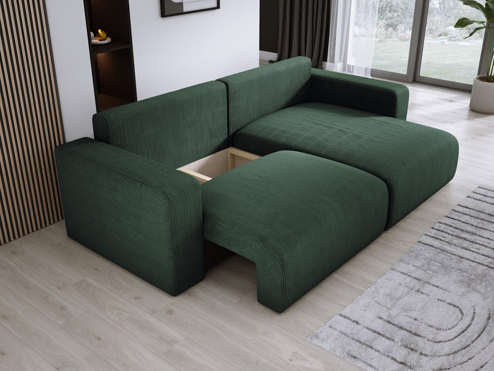 Modernes L-Form Cord Ecksofa Carl mit Schlaffunktion und integriertem Bettkasten