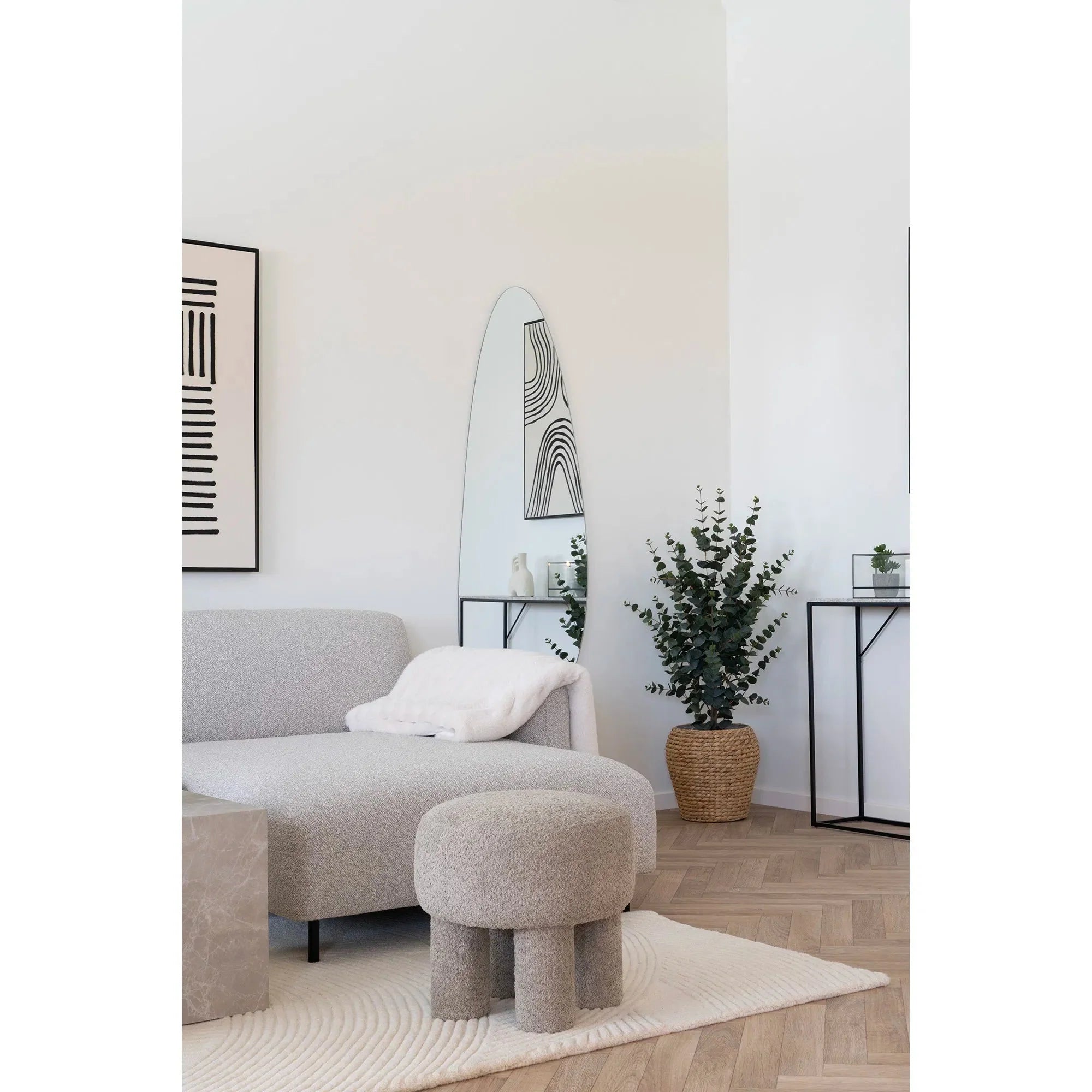 Bono Bouclé Beistellhocker Hellgrau – Stilvoller Design Akzent für Modernes Wohnen
