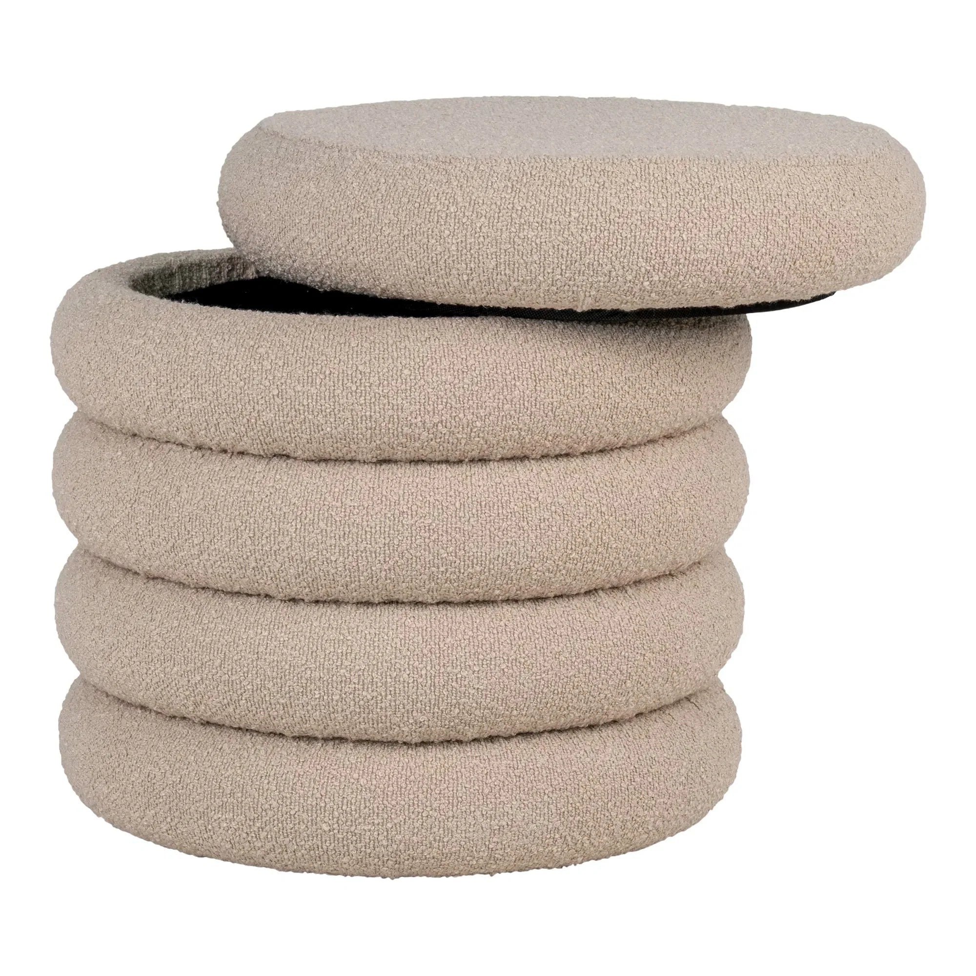 Lorea Luxuriöser Bouclé Beistellhocker Beige: Stilvoller Polsterhocker für Wohnzimmer