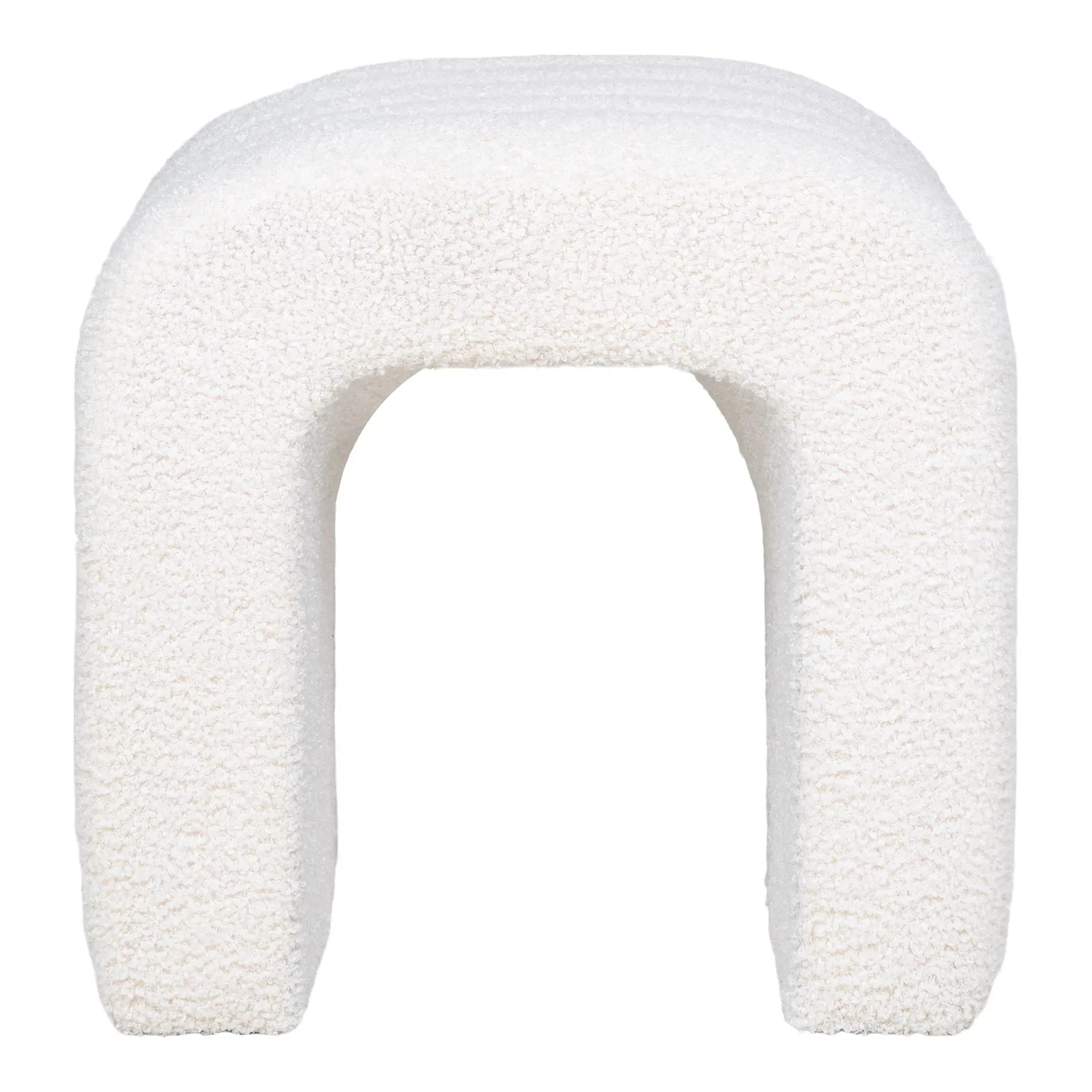 Eleganter Weißer Bouclé Beistellhocker Verilo – Komfortabler Stilvoller Sitzhocker für Wohnzimmer