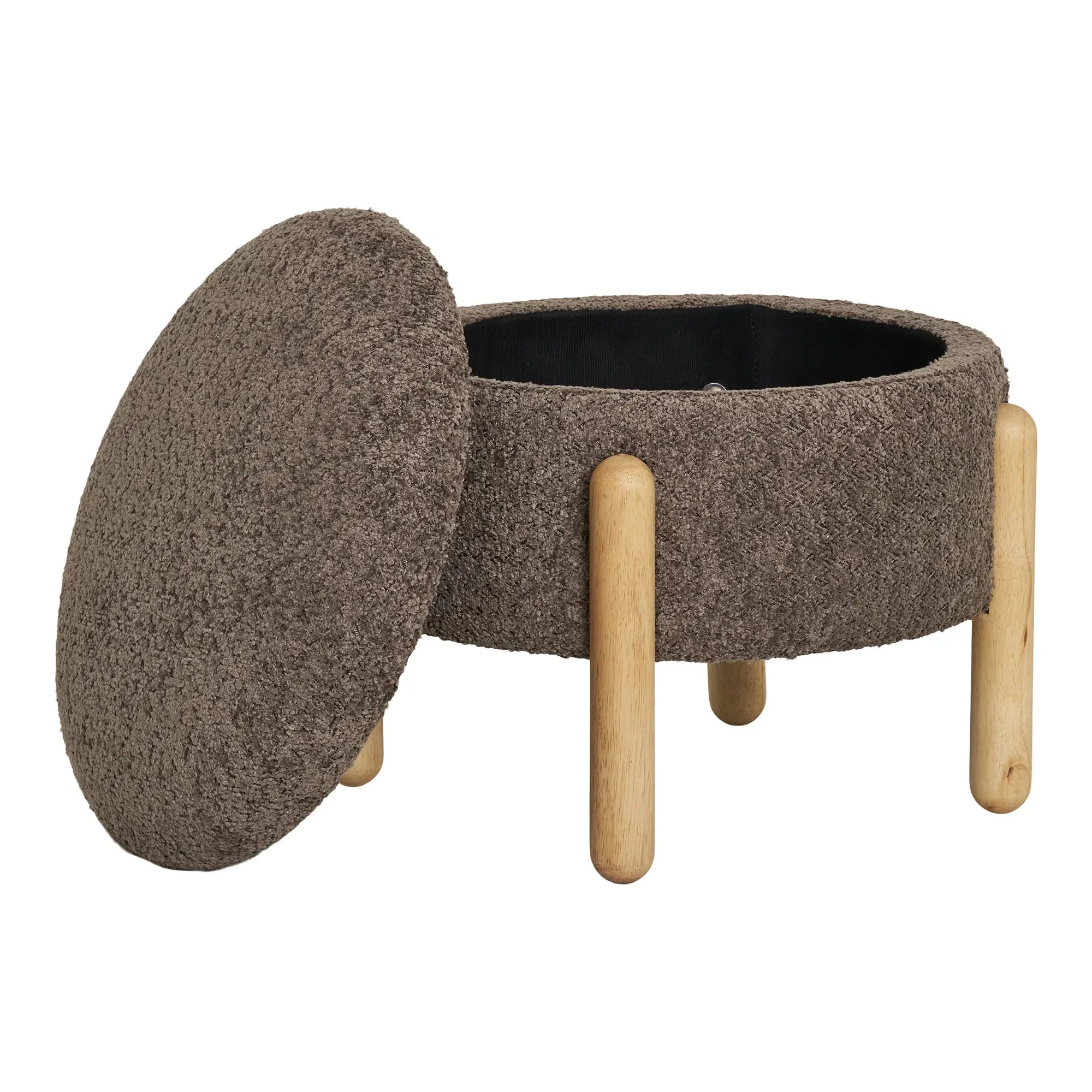 Eleganter Bouclé Beistellhocker Braun mit Stauraum: Gemütlich, Modern, Praktisch