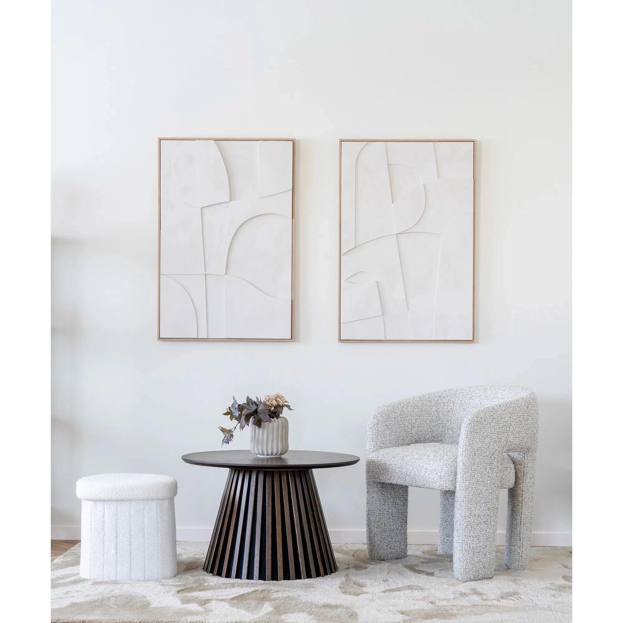 Eleganter Lumino Bouclé Beistellhocker Weiß mit Praktischem Stauraum – Modern & Vielseitig