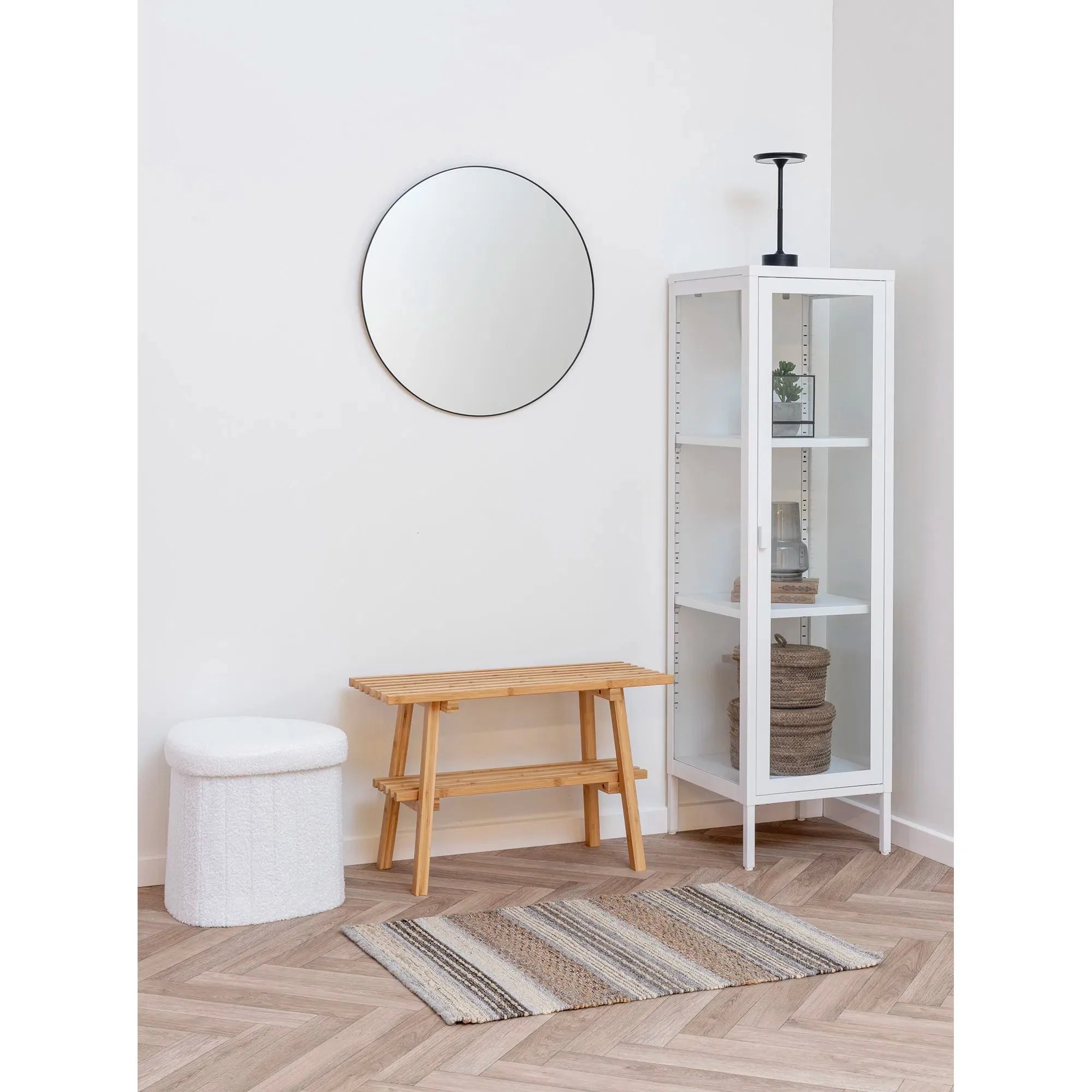 Eleganter Lumino Bouclé Beistellhocker Weiß mit Praktischem Stauraum – Modern & Vielseitig