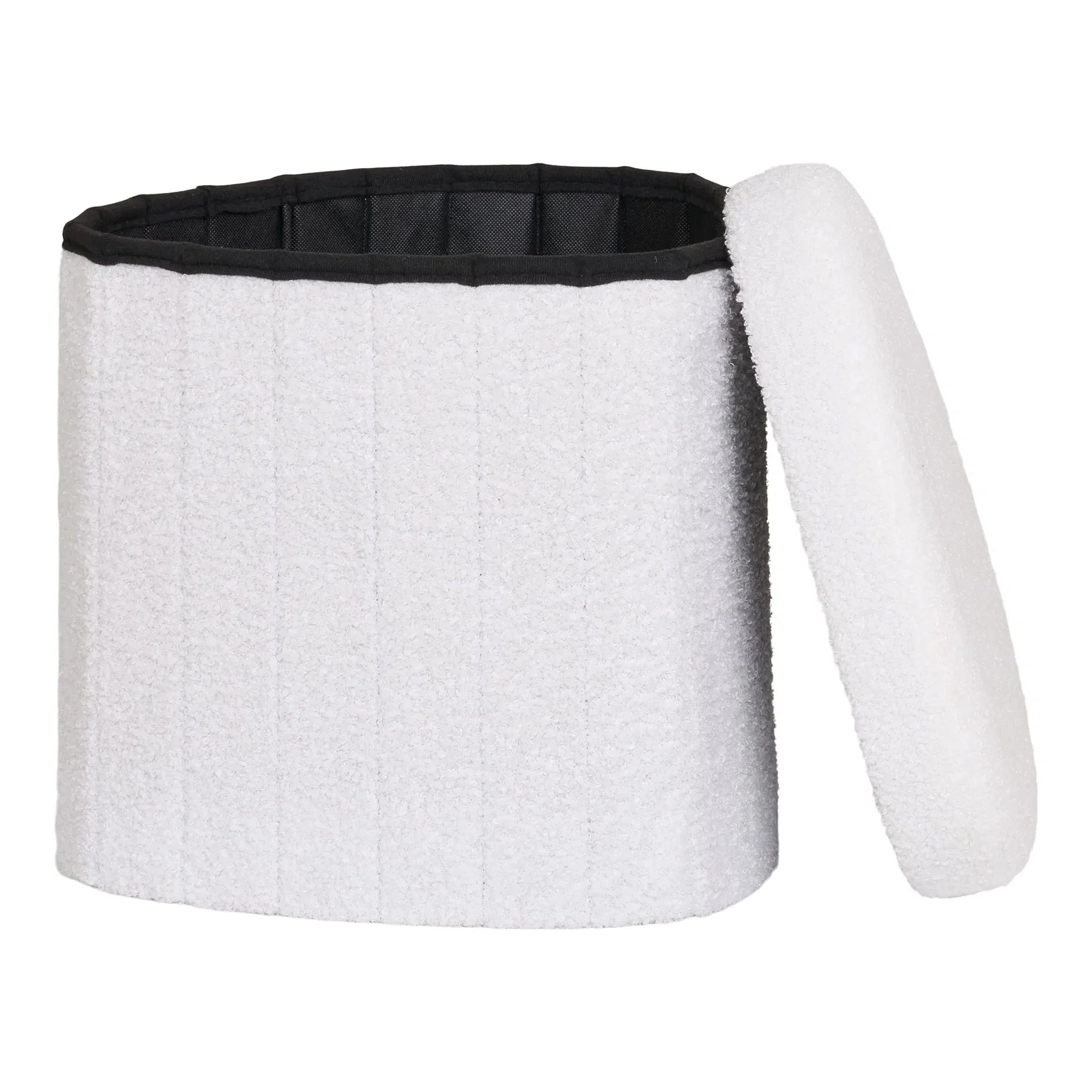 Eleganter Lumino Bouclé Beistellhocker Weiß mit Praktischem Stauraum – Modern & Vielseitig