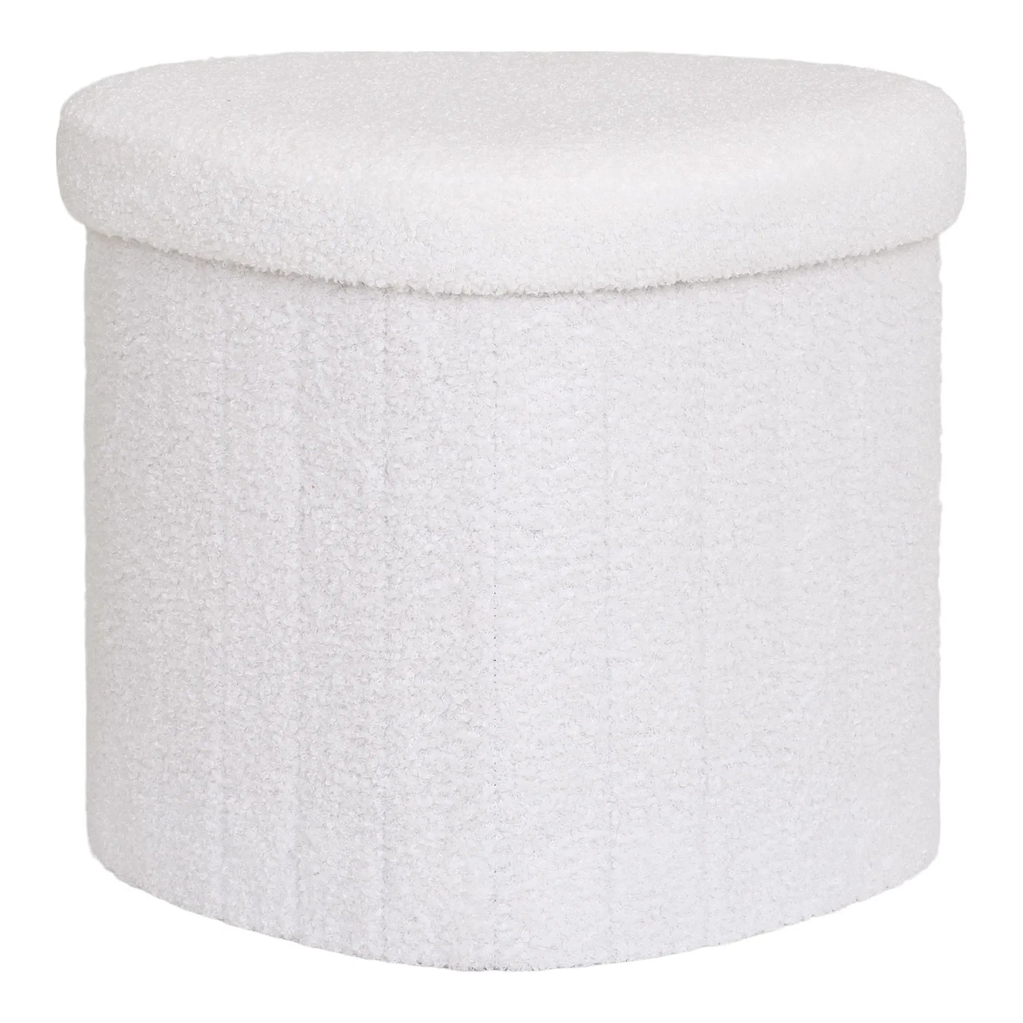 Eleganter Lumino Bouclé Beistellhocker Weiß mit Praktischem Stauraum – Modern & Vielseitig