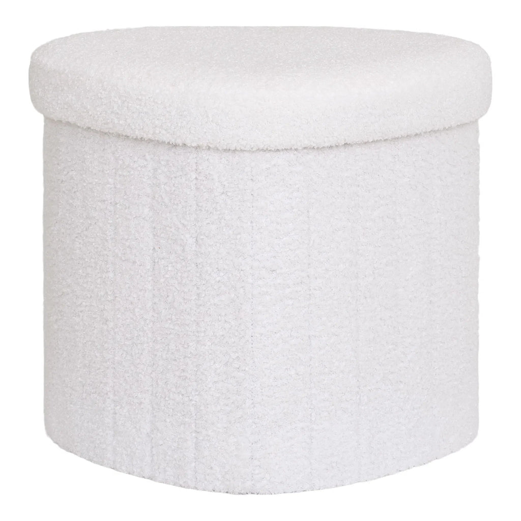Eleganter Lumino Bouclé Beistellhocker Weiß mit Praktischem Stauraum – Modern & Vielseitig