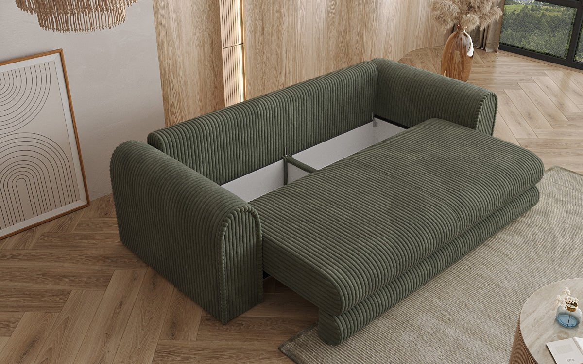 Luxuriöses Cord-Schlafsofa Lil Buddy: 3-Sitzer mit Bettfunktion & Stauraum