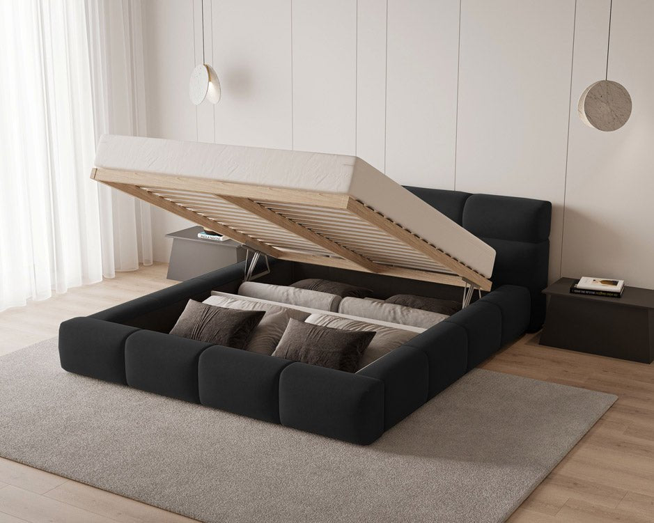 Lora Samt Designer Polsterbett mit Stauraum: Eleganz und Funktion vereint